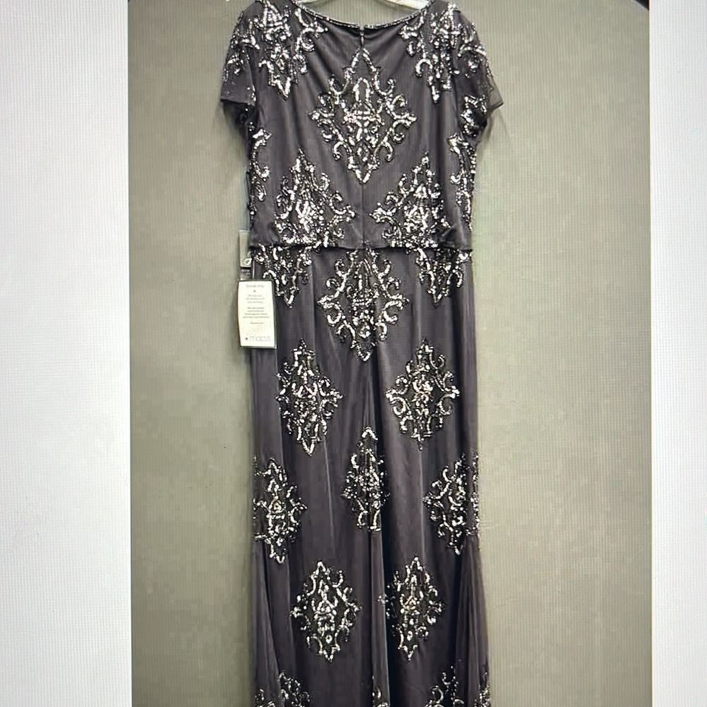 NWT size 14 Adrianna Papell gun metal grey evening gown - Picture 2 of 5
